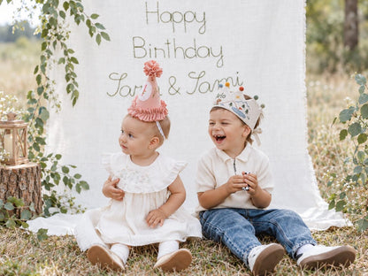 Personalized Camping Birthday Crown, Hand Embroidered Adventure Party Hat, Woodland Mountain Tent Crown, Custom Name Age Kids Birthday Gift